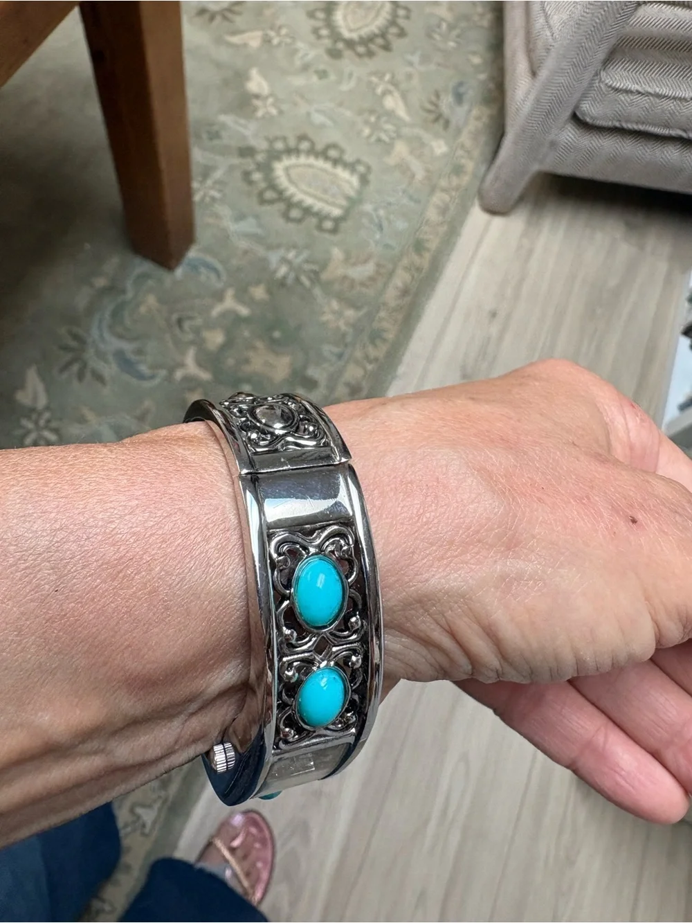Silver Women's Bracelet Watch with Turquoise Accents new battery works great